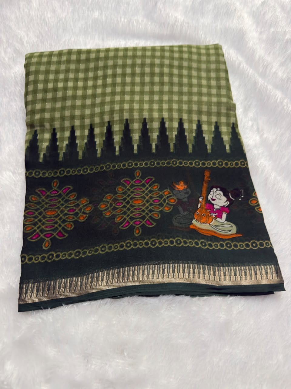 Kolam silk digital print saree